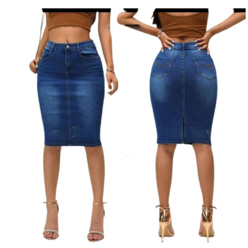 NtoshiMart Washed Pencil Denim Skirt