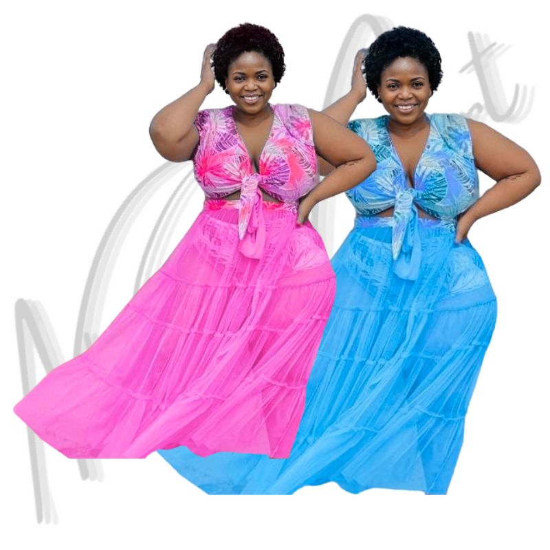 Vibrant Pink Beachwear Set – Skirt, Underwear, and Top product Image