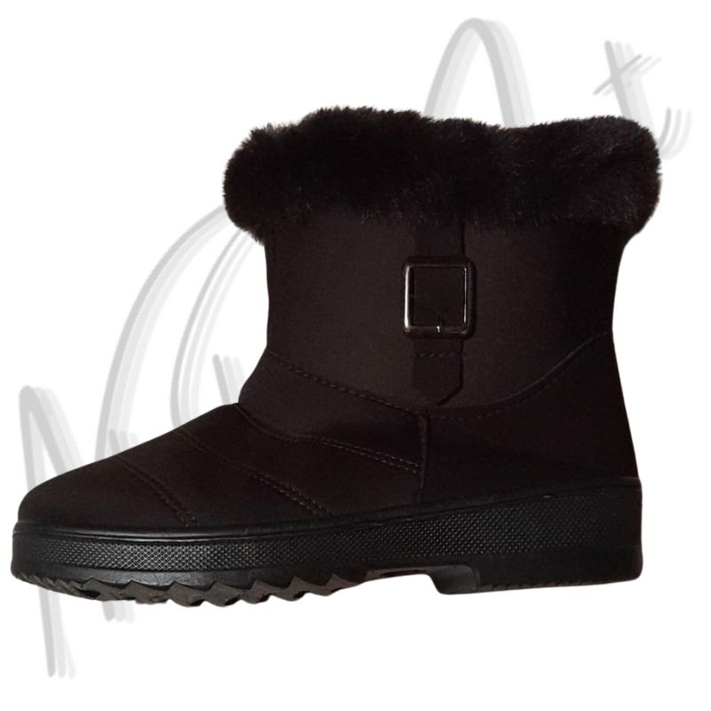 Warm and Stylish Black Winter Boots with Faux Fur Lining and Adjustable Buckle Product Image